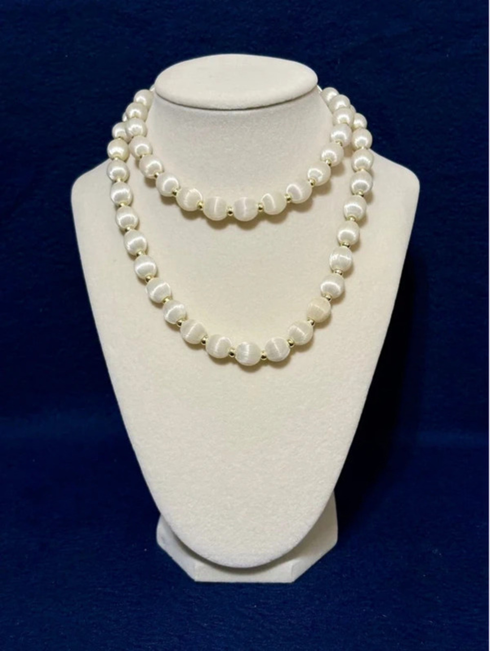 White satin covered beaded necklace